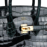 Hermes Birkin 25 Vert Cypress Shiny Niloticus Crocodile Gold Hardware