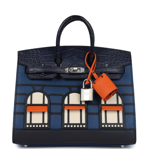 Hermes Night Sac Faubourg Birkin 20 Bleu Marine Matte Alligator Palladium Hardware