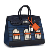 Hermes Night Sac Faubourg Birkin 20 Bleu Marine Matte Alligator Palladium Hardware