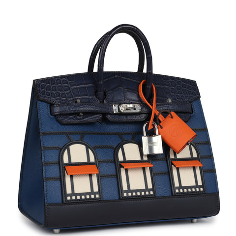 Hermes Night Sac Faubourg Birkin 20 Bleu Marine Matte Alligator Palladium Hardware