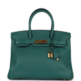 Pre-owned Hermes Birkin 30 Malachite Clemence Gold Hardware