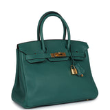 Pre-owned Hermes Birkin 30 Malachite Clemence Gold Hardware