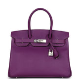 Pre-owned Hermes Birkin 30 Anemone Epsom Palladium Hardware