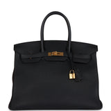 Pre-owned Hermes Birkin 35 Black Togo Gold Hardware