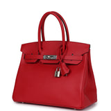 Pre-owned Hermes Birkin 30 Rouge Casaque Epsom Palladium Hardware