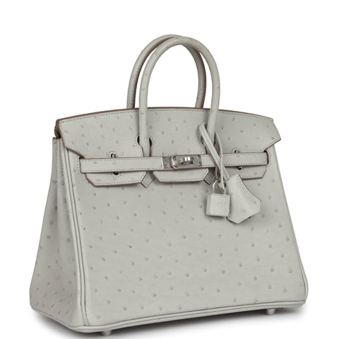 Hermes Birkin 25 Gris Perle Ostrich Palladium Hardware