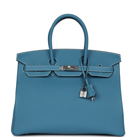 Hermes Birkin 35 Blue Jean Togo Palladium Hardware