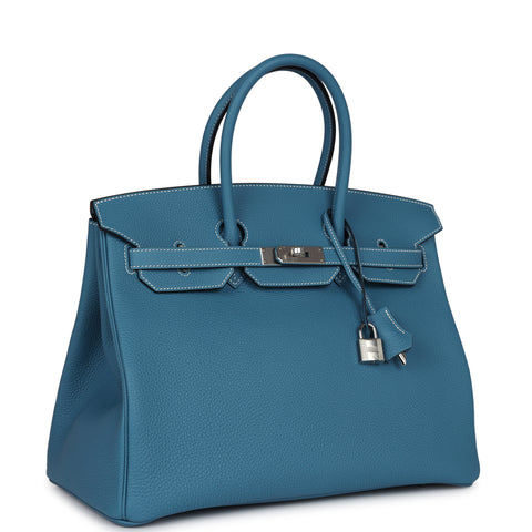 Hermes Birkin 35 Blue Jean Togo Palladium Hardware