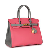 Pre-owned Hermes Special Order (HSS) Birkin 30 Rose Azalee and Gris Mouette Epsom Brushed Gold Hardware