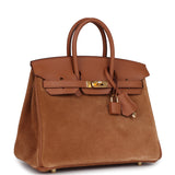 Pre-owned Hermes Birkin 25 Chamois Grizzly and Gold Swift Gold Hardware