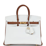 Hermes Special Order (HSS) Birkin 25 White and Gold Clemence Brushed Gold Hardware