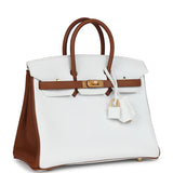 Hermes Special Order (HSS) Birkin 25 White and Gold Clemence Brushed Gold Hardware