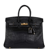 Hermes Birkin 25 Black Matte Alligator Gold Hardware