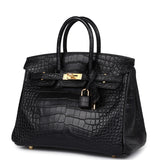 Hermes Birkin 25 Black Matte Alligator Gold Hardware