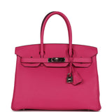 Pre-owned Hermes Birkin 30 Rose Shocking Clemence Palladium Hardware