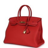 Pre-owned Hermes Birkin 35 Rouge Tomate Togo Gold Hardware