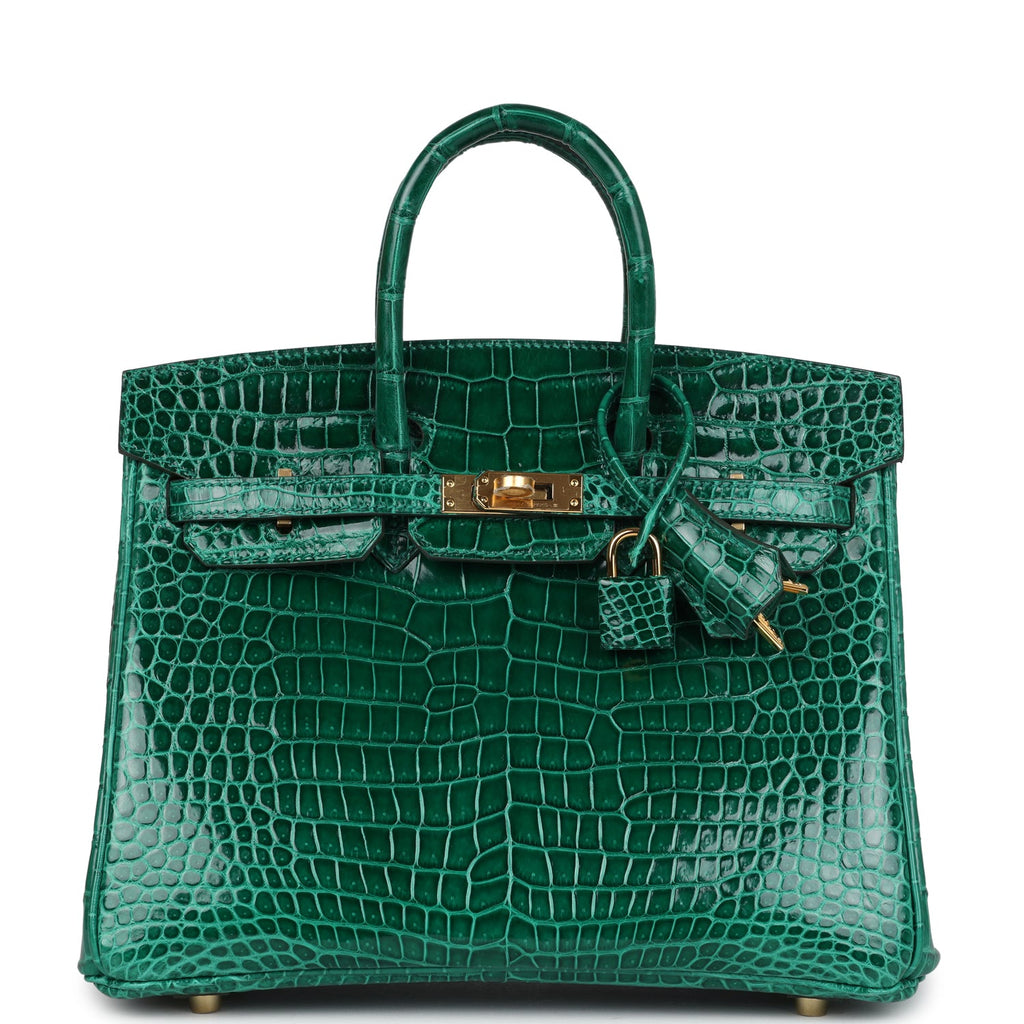 Hermes Birkin 25 Emerald Shiny Porosus Crocodile Gold Hardware Green Never worn Exotic