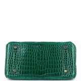 Hermes Birkin 25 Emerald Shiny Porosus Crocodile Gold Hardware