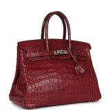 Vintage Hermes Travel Birkin 35 Rouge H Niloticus Crocodile Brushed Palladium Hardware