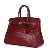 Vintage Hermes Travel Birkin 35 Rouge H Niloticus Crocodile Brushed Palladium Hardware