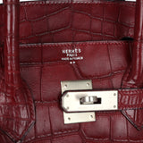 Vintage Hermes Travel Birkin 35 Rouge H Niloticus Crocodile Brushed Palladium Hardware