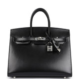 Hermes Birkin Sellier 25 Black Box Palladium Hardware