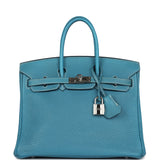 Pre-owned Hermes Birkin 25 Blue Jean Togo Palladium Hardware