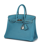 Pre-owned Hermes Birkin 25 Blue Jean Togo Palladium Hardware