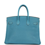 Pre-owned Hermes Birkin 25 Blue Jean Togo Palladium Hardware