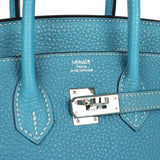 Pre-owned Hermes Birkin 25 Blue Jean Togo Palladium Hardware