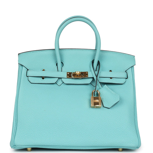 Pre-owned Hermes Birkin 25 Bleu Atoll Togo Gold Hardware