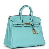 Pre-owned Hermes Birkin 25 Bleu Atoll Togo Gold Hardware