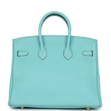 Pre-owned Hermes Birkin 25 Bleu Atoll Togo Gold Hardware