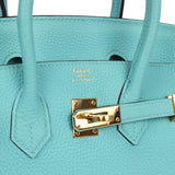 Pre-owned Hermes Birkin 25 Bleu Atoll Togo Gold Hardware