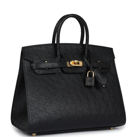 Hermes Birkin Sellier 25 Black Ostrich Gold Hardware