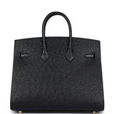 Hermes Birkin Sellier 25 Black Ostrich Gold Hardware