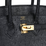 Hermes Birkin Sellier 25 Black Ostrich Gold Hardware