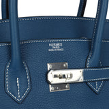 Pre-owned Hermes Birkin 35 Bleu Thalassa Clemence Palladium Hardware