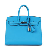 Pre-owned Hermes Birkin Sellier 25 Bleu Frida Epsom Palladium Hardware