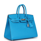 Pre-owned Hermes Birkin Sellier 25 Bleu Frida Epsom Palladium Hardware