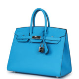 Pre-owned Hermes Birkin Sellier 25 Bleu Frida Epsom Palladium Hardware