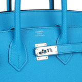 Pre-owned Hermes Birkin Sellier 25 Bleu Frida Epsom Palladium Hardware