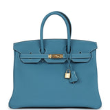 Hermes Birkin 35 Blue Jean Togo Gold Hardware