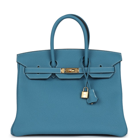 Hermes Birkin 35 Blue Jean Togo Gold Hardware