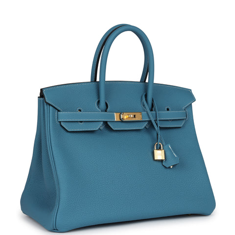 Hermes Birkin 35 Blue Jean Togo Gold Hardware