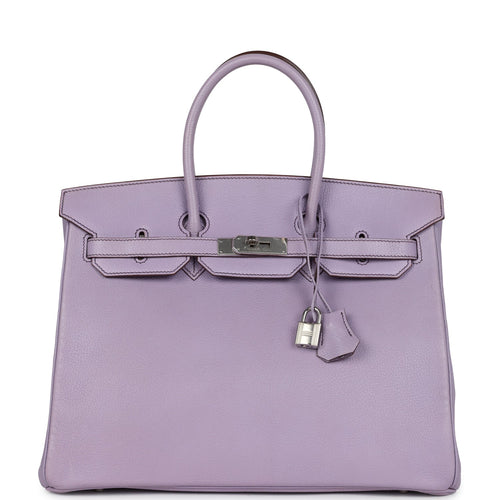 Vintage Hermes Birkin 35 Lilac Chevre Mysore Palladium Hardware