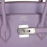 Vintage Hermes Birkin 35 Lilac Chevre Mysore Palladium Hardware