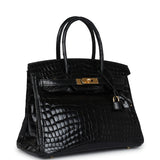 Pre-owned Hermes Birkin 30 Black Shiny Niloticus Crocodile Gold Hardware