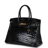 Pre-owned Hermes Birkin 30 Black Shiny Niloticus Crocodile Gold Hardware