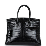 Pre-owned Hermes Birkin 30 Black Shiny Niloticus Crocodile Gold Hardware